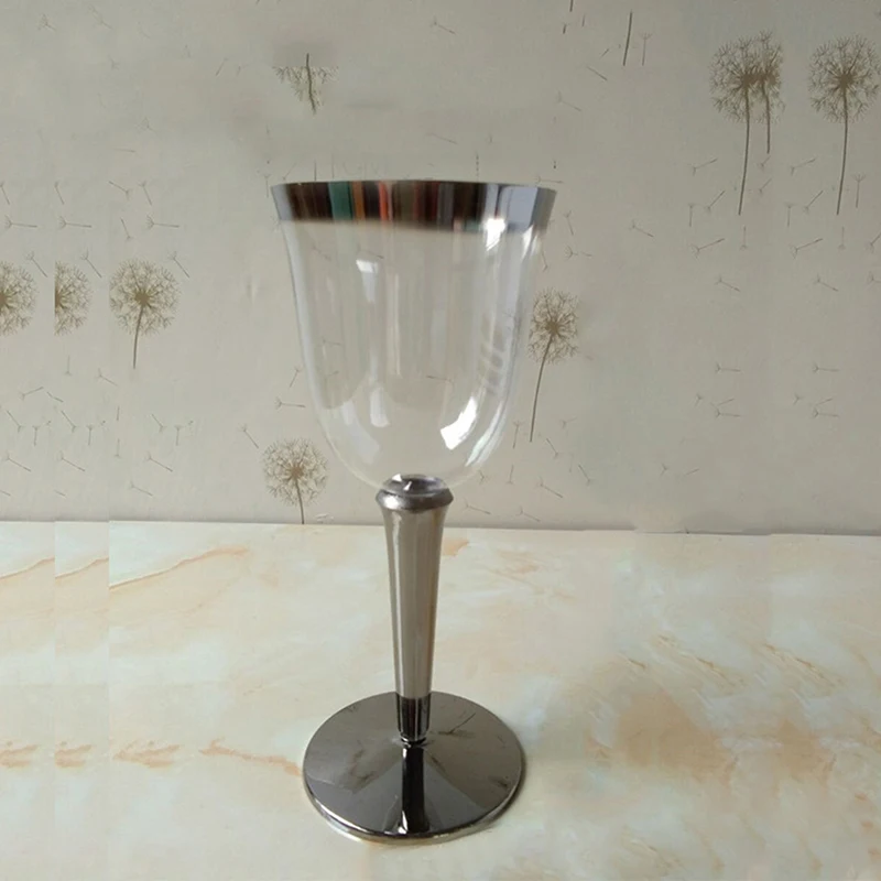 Plastic Wine Glasses With Silver Rim Plastic Wine Glasses With Stem Disposable Wine Cup Reusable Suitable For Party Wedding