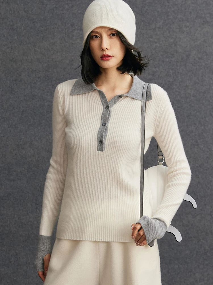 

TLOML шикарный новый женский 100% кашемировый вязаный воротник-поло с полупуговицами, пуловер, свитер, осень-зима, мягкие офисные женские роскошные топы