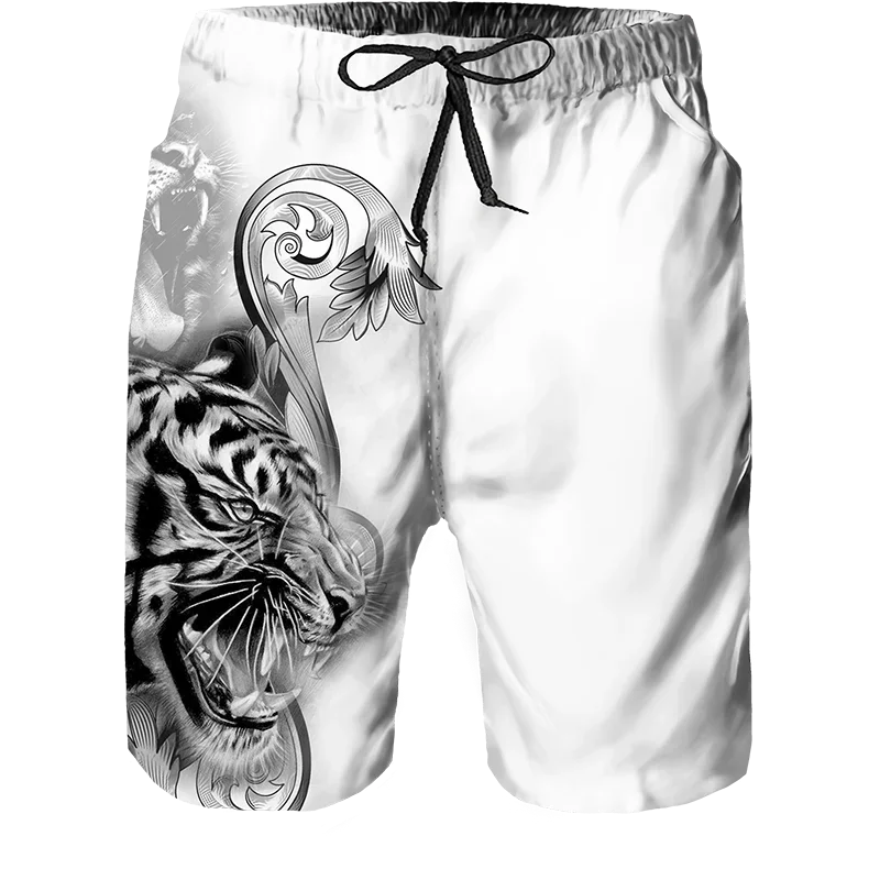 2024 Summer New Men Beach Shorts Casual Cool Animal 3d Print Tiger Short Pants Running Trunks Breathable Men Pockets Swimwear