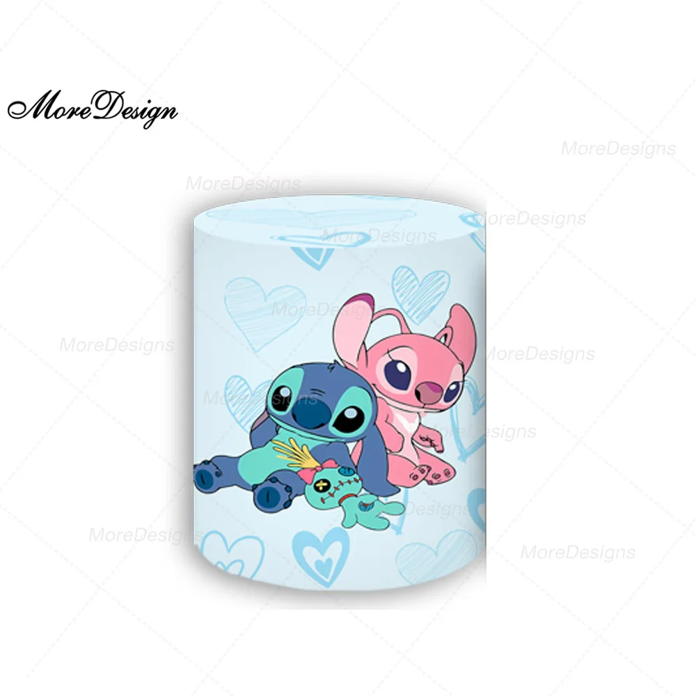 Disney Stitch Photo Backdrop Child Birthday Party Baby Shower Cute Angel Round and Cylinder Covers Fabric Photography Background