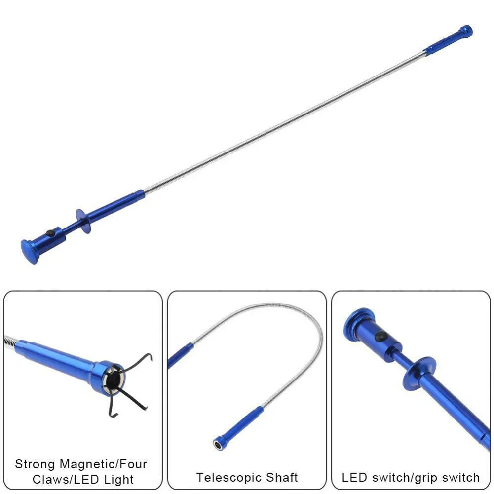 

Magnetic Pick Up Tool 1 Pcs 4 Claw 62cm Accessories Alloy Blue Claw Flexible Grabber Hand Tools LED Light Picker