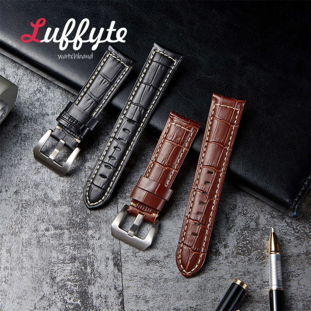 ธุรกิจVINTAGEของแท้หนัง 20 มม.22 มม.24 มม.26 มม.สีดําสีน้ําตาลผู้ชายสายคล้องอุปกรณ์เสริมสายรัดข้อมือ