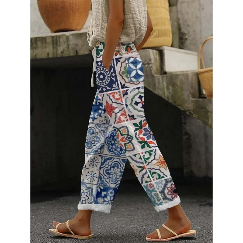 Women's Pansy Floral Pattern Print Wide Leg Pants Cool Summer Button Casual Trousers Botanical Floral Print Stylish Retro Slacks