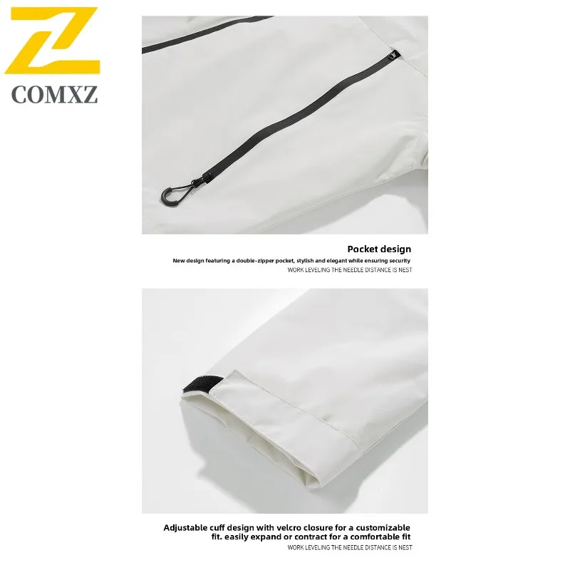 سترة COMXZ للرجال لتسلق الجبال، سترة بسيطة بغطاء للرأس مقاومة للرياح في الهواء الطلق، سترات خريفية متينة عصرية للشارع #6