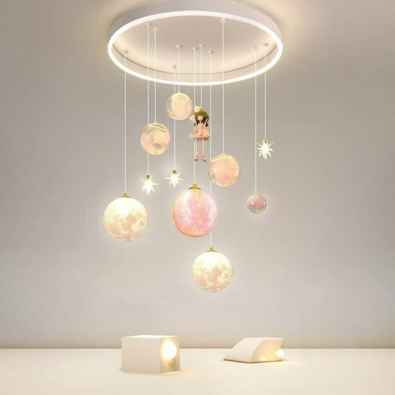 

Modern Minimalist LED Pendant Light Earth Astronauts for Boys and Girls Bedroom Nursery Chandelier Home Decor Light Fixture