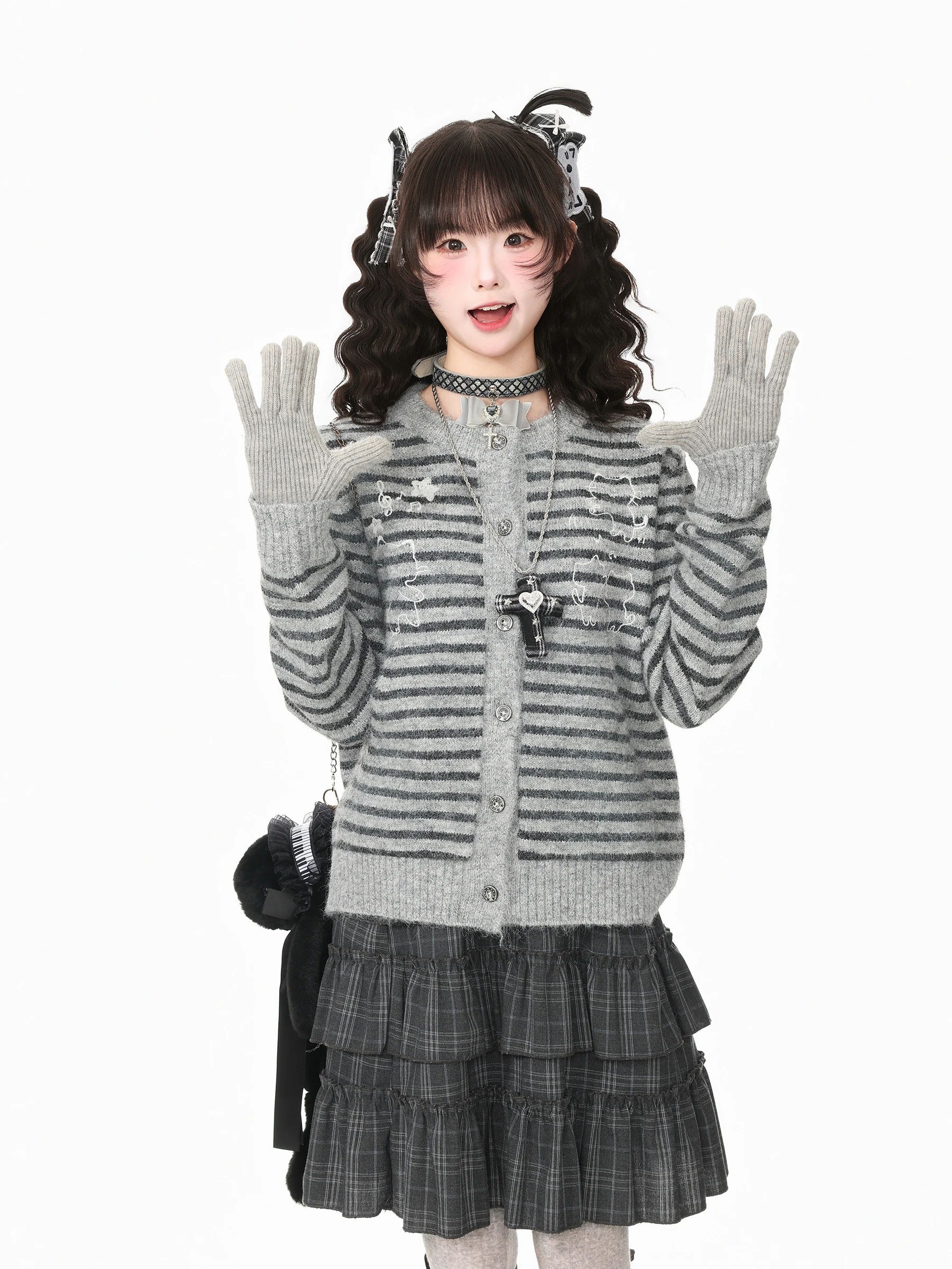 Languid Park Women's Striped Subculture Oversized Sweater Cardigan Autumn Casual Comfortable Long Sleeve round Neck Top