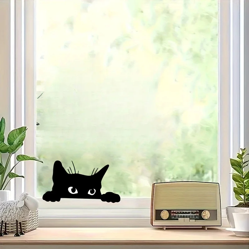 Cute Cartoon Black Cat Peeking Through Window Self-Adhesive Vinyl Decal Used for Car Windows Bumper Laptops