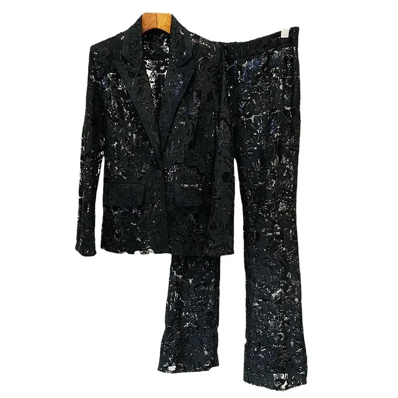 2025 Moda Nuovo Stile Maglia Pesante Ricamo Paillettes Abito Giacca Pantaloni Abito Due Pezzi Set Ensemble Femme 2 Pièces