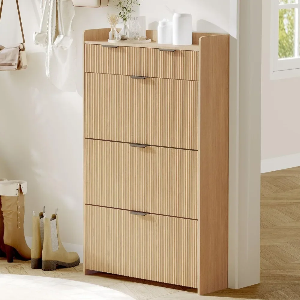 

Shoe Storage Cabinet, Narrow Shoe Organizer W/3 Flip Drawers, Modern Shoe Cabinet for Entryway, Hidden Shoes Rack for Live Room