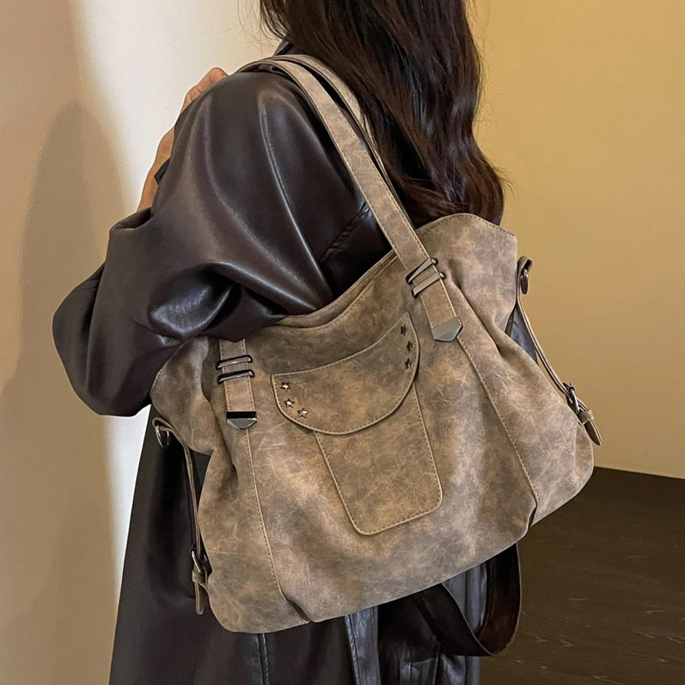 Large Capacity Vintage Shoulder Bag Women's New High Grade PU Leather Commute Tote Bags Versatile All-Match Crossbody Bags