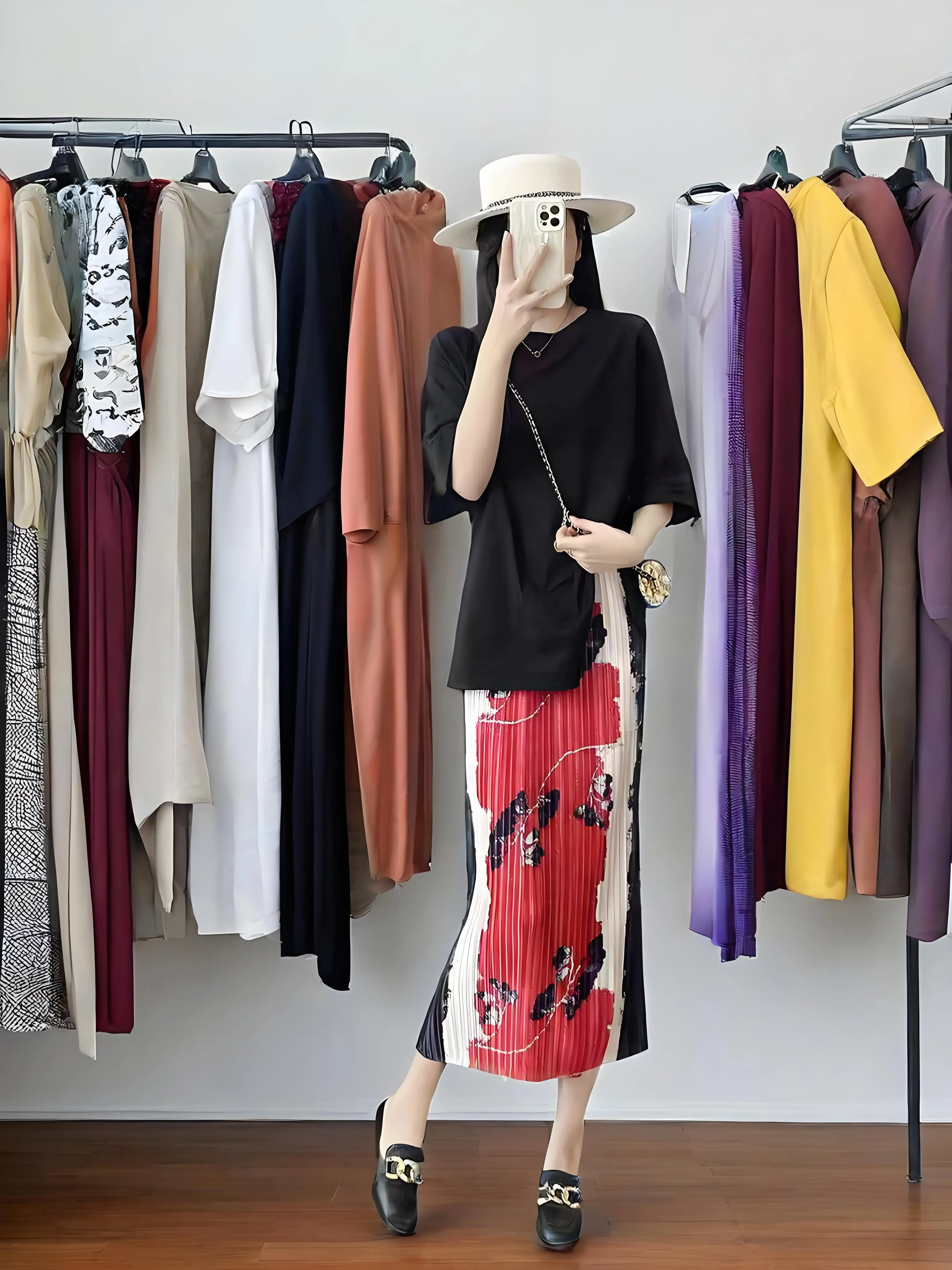 

Miyake 2025 New Crumpled Skirt Women's Versatile Hip Skirt Covering Hips, High Waist and Thin National Style A-shaped Skirt