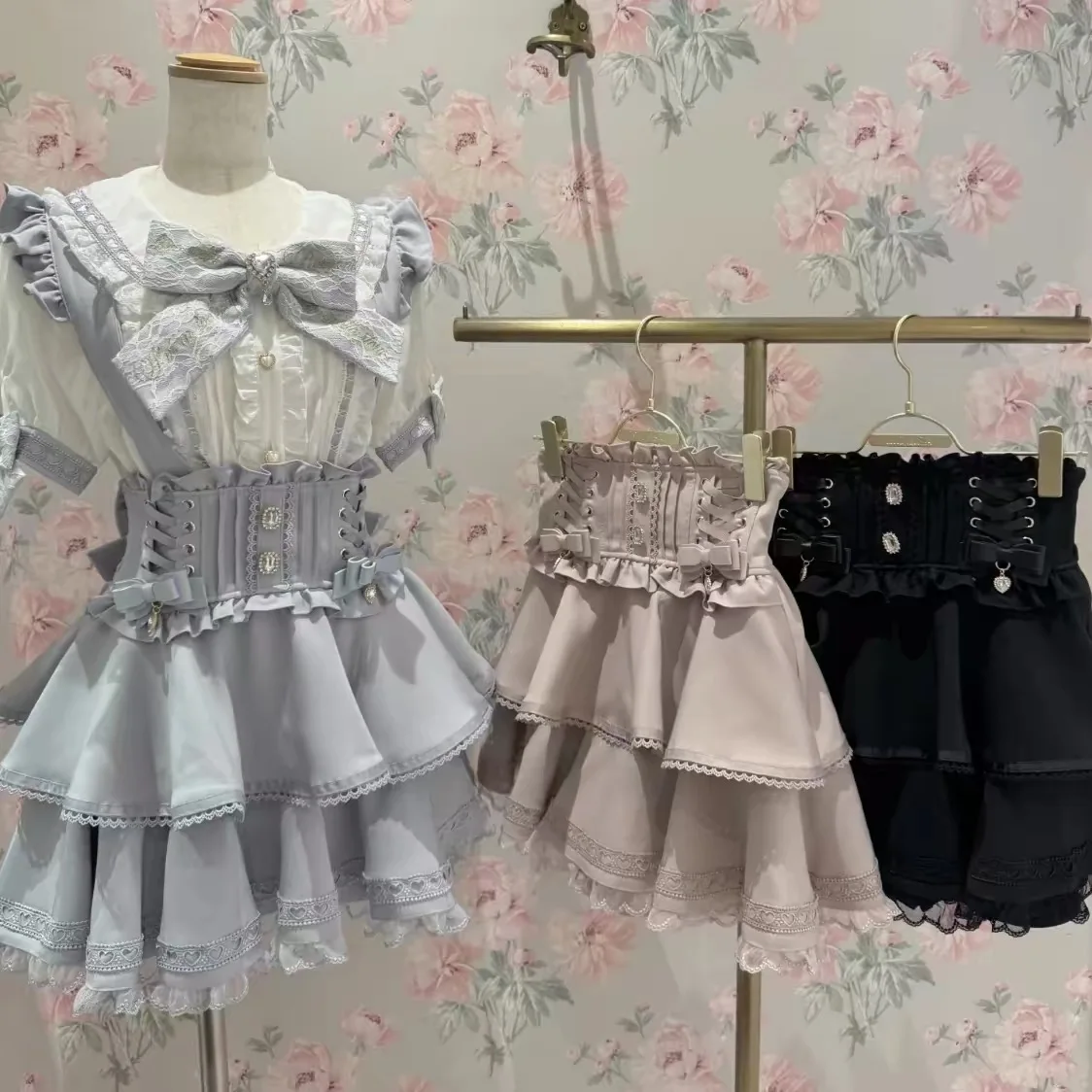 Summer Girls Short Skirts Japanese Style Liz Lolita 2026 New Arrival Sweet Cute Waist Slimming Leather Suspender Skirt Women