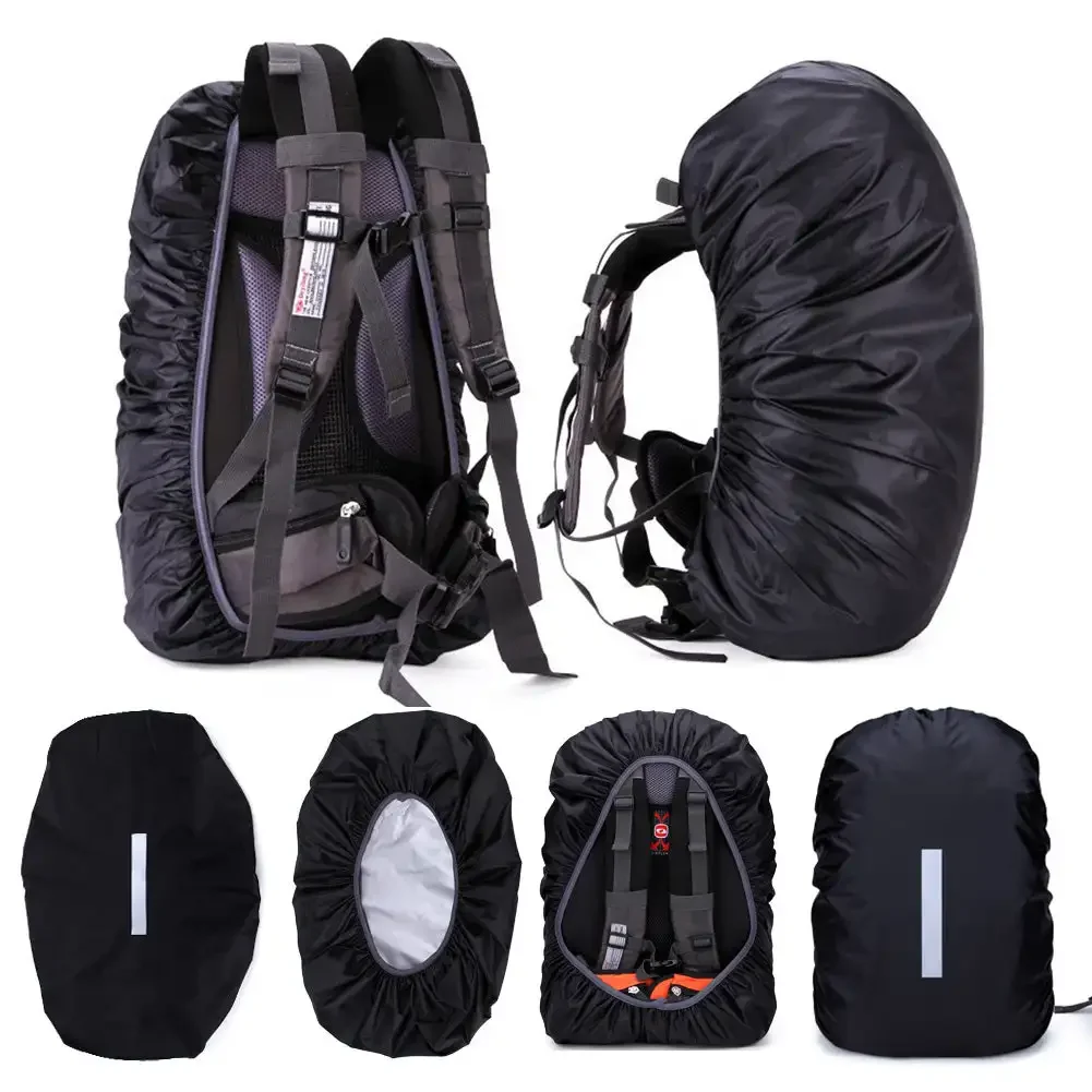 Capa de chuva mochila impermeável reflexiva, Saco de esporte ao ar livre, Ciclismo noturno, Safety Light Raincover, Camping, Caminhadas, 55-65L