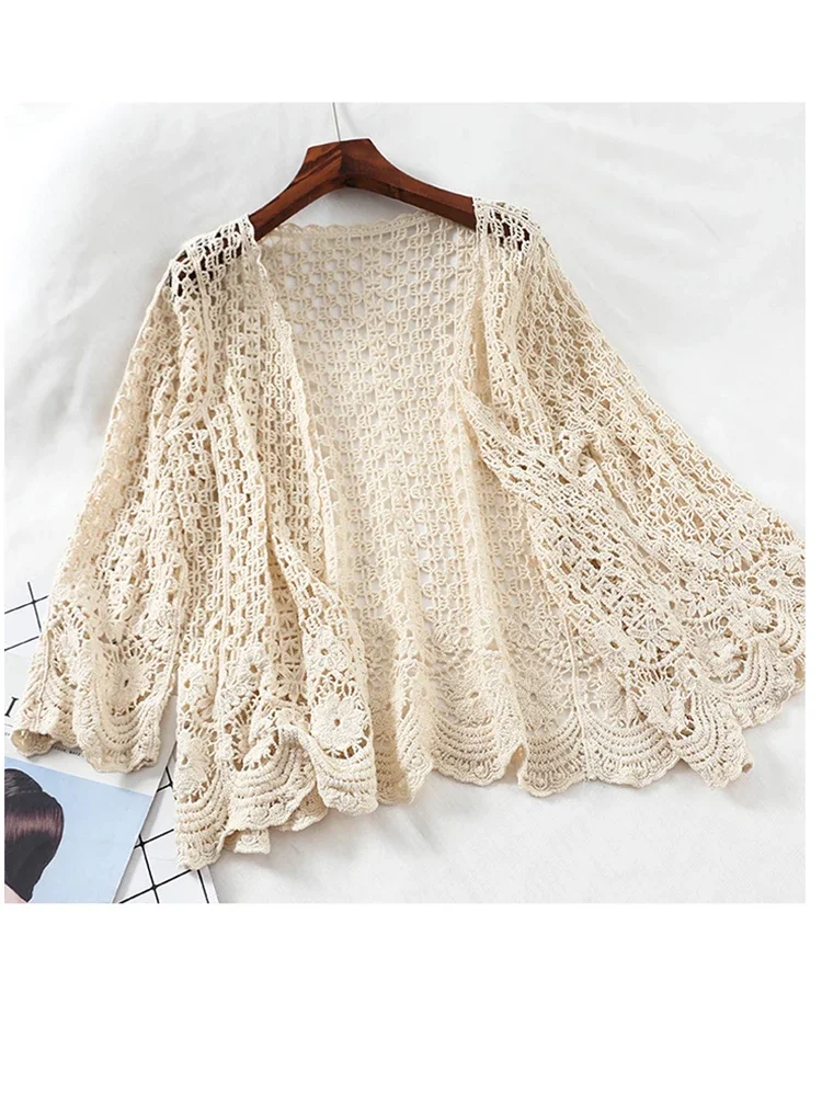 Women Summer Blouse  Outer Blusa New Cardigan Hollow Thin Knitting Sunscreen Air Conditioning Shirt Loose Coat D2070