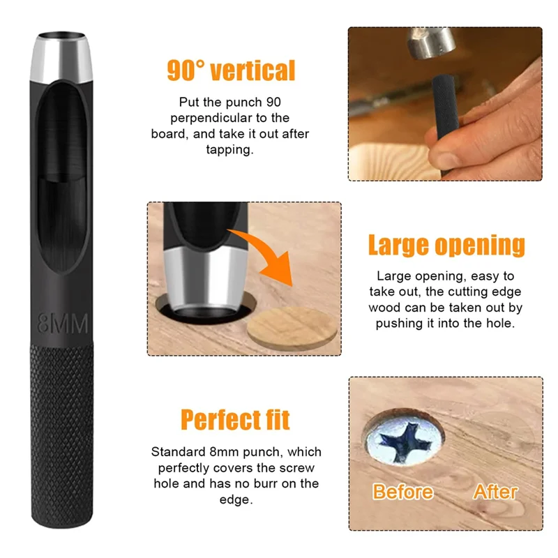 【Space-Saving】For Wood Screw Counter Sink Drill Bits Set 5PCS HSS 8Mm Shank Router Hole Punch For Woodworking Tools