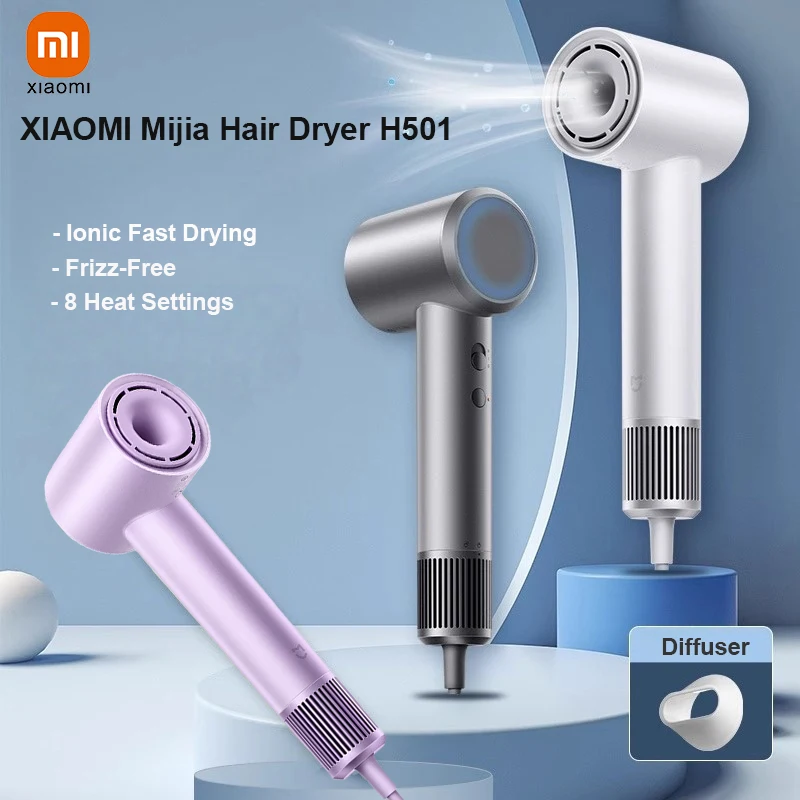 

Фен XIAOMI Mijia H501 с ионизацией – 220В, 1600Вт, быстрая сушка с технологией ионизации воды, диффузор, 8 режимов нагрева для блеска без пушистости