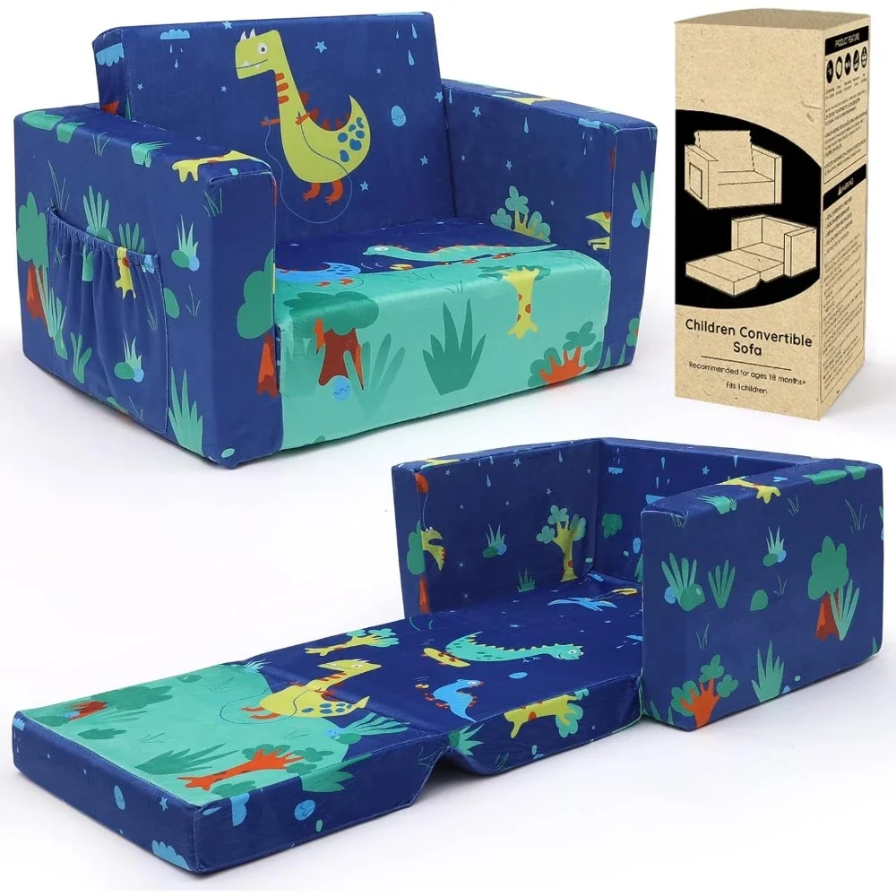 

children's sofas, Kids Couch: Toddler Sofa Bed Fold Out for Gilrs Boys Baby Flip Out Convertible Lounge Chair Dinosaur