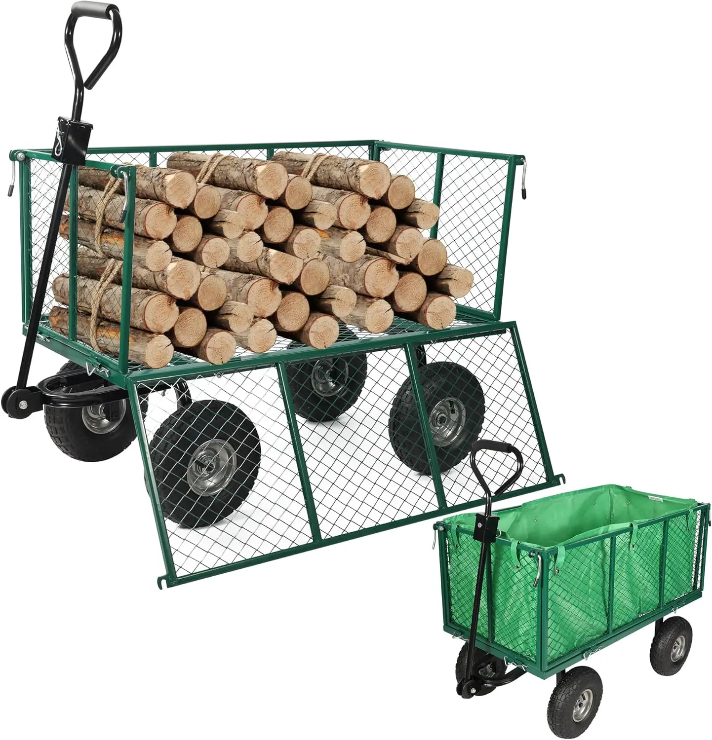 

Oversized Garden Carts on Wheels, Maximum Load 650lbs Heavy Duty Pullable Utility Garden Wagon Carts with Removable Sides