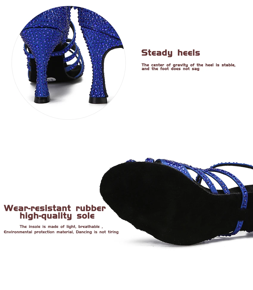 CINMIDY Blaue Latein-Tanzschuhe für Damen Tango Rumba Ballsaal Tanzschuhe mit Strass für Damen Rote Hochzeitsschuhe Walzer Tanzschuhe mit Absatz – Detail 6