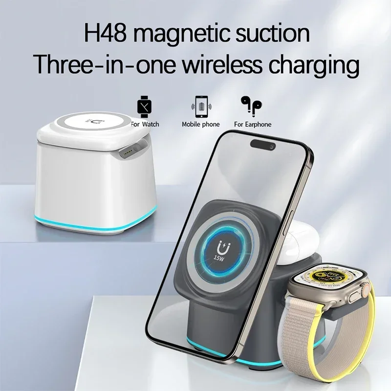 3 in 1 Magnetic Wireless Chargers Station Fast Charging Portable Cradle For Maxsafe iPhone 14 13 12 Pro Max Airpods Apple Watch8 view 5