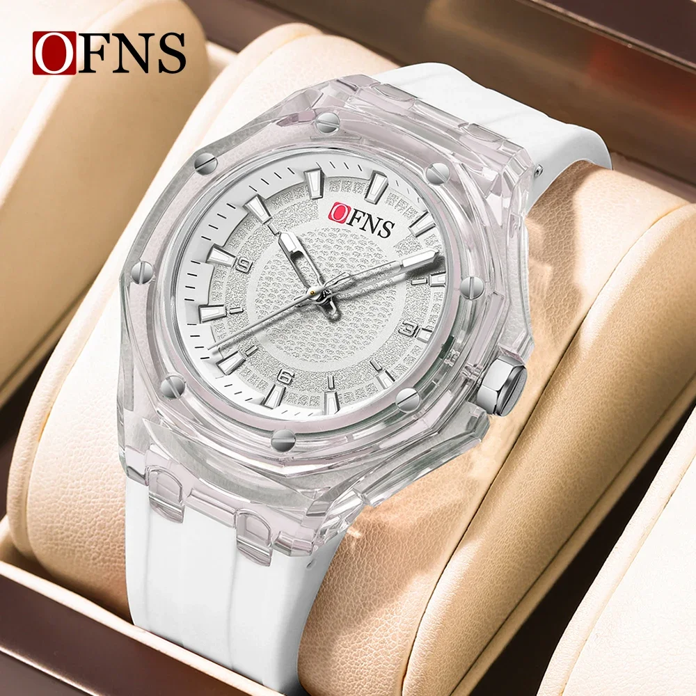 OFNS 1608 New Fashionable Men's Quartz Watch Student Creative Transparent Waterproof 2024 LED Men's Quartz Watch