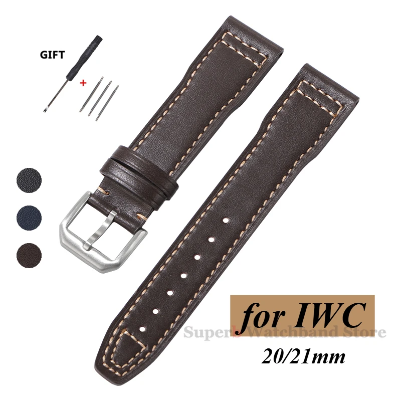 

20mm 21mm Cowhide Leather Watch band for IWC PILOT Portugal Portofino Waterproof Bracelet for Men Women Sport Watch Accessories