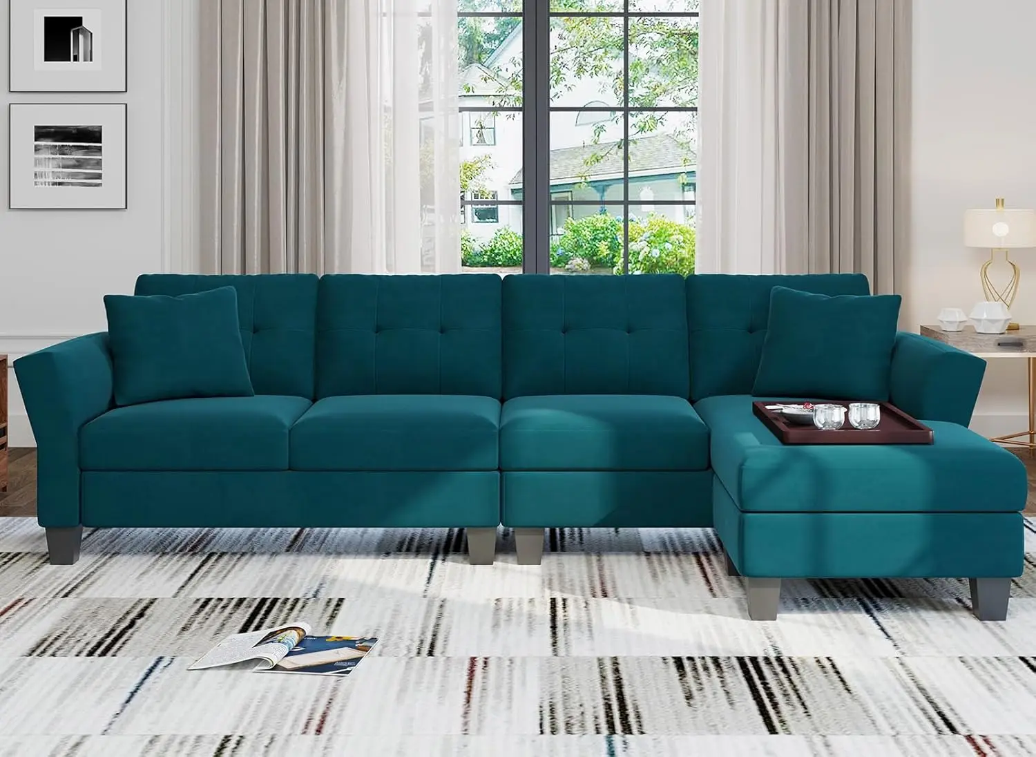 

Belffin Convertible Sectional Couch Velvet L Shaped Sofa 4 Seat Sofa with Chaise L-Shaped Couches Reversible