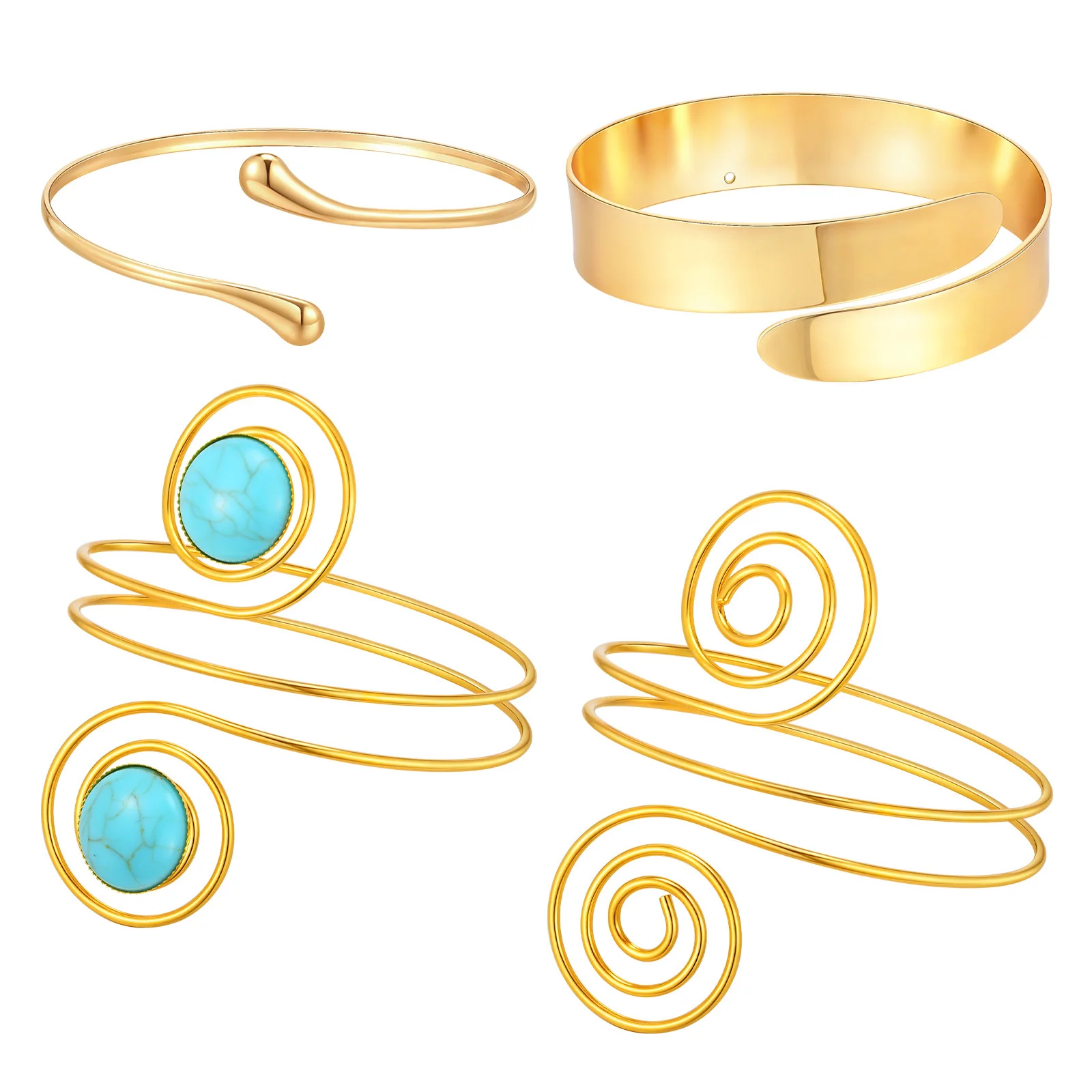 Vnox Bracciale rigido esagerato con braccio aperto per donna, bracciale rigido pesante sottile e spesso in acciaio inossidabile, festa danzante di gioielli bohémien