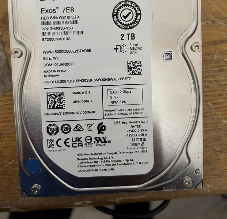 For 0684JT ST2000NM013A 684JT 2T 7.2K 3.5 12Gb SAS hard drive