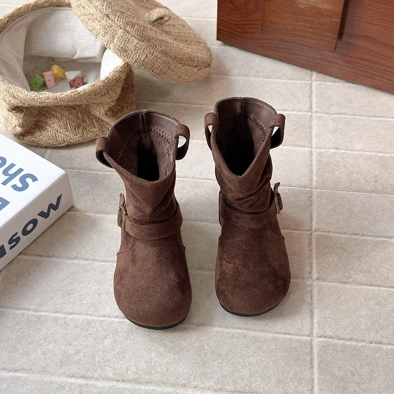 

2025 Children Casual Short Boots for Girls Autumn Winter New Fashion Korean Style Soft Sole Anti-slippery Princess Leather Shoes