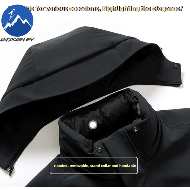 Maxbarley Winter Warm Down Jacket Men Fashion Luxury Detachable White Duck Down Liner Parka Outdoor Ski Lightweight Hooded Coat