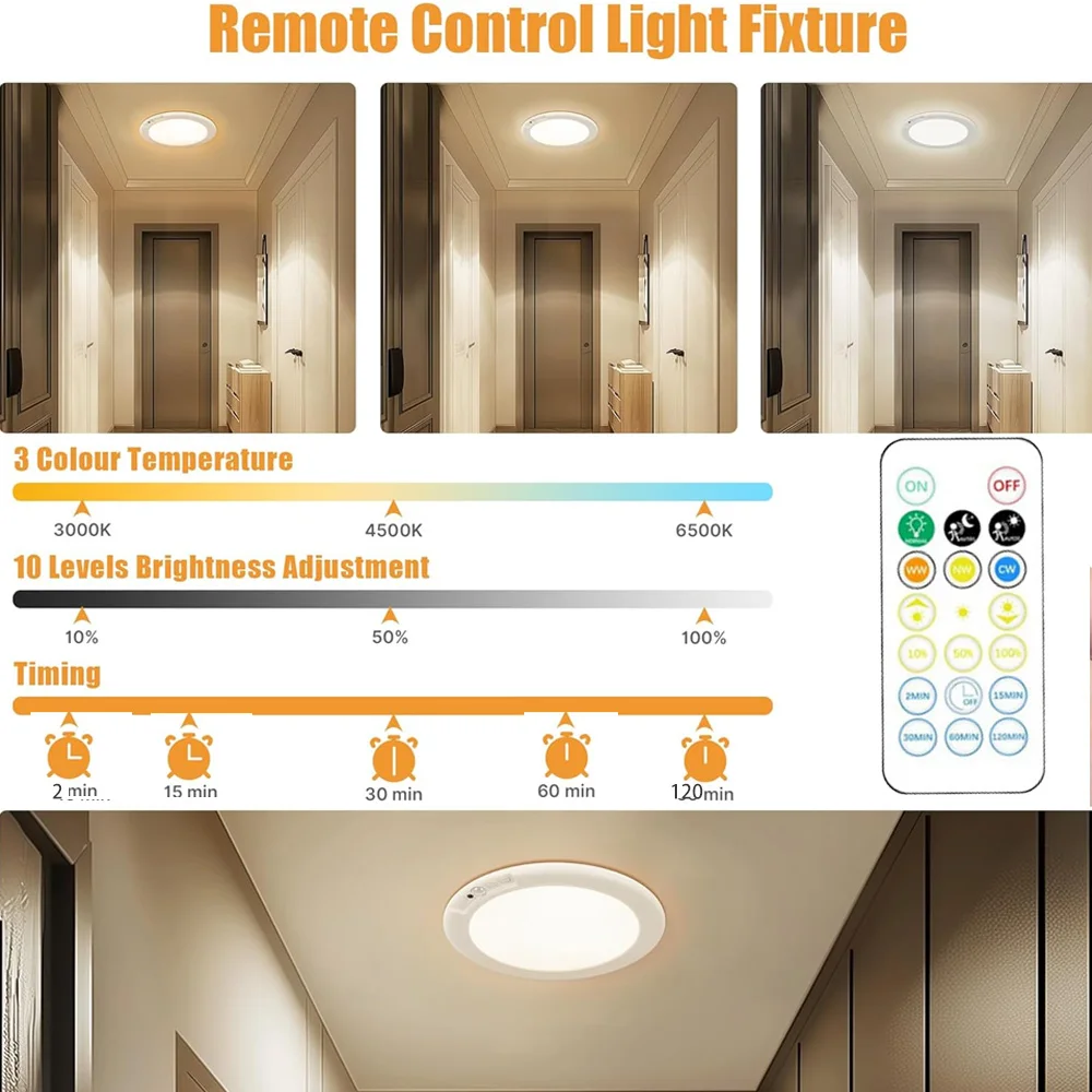 USB بطارية قابلة للشحن PIR محس حركة ضوء السقف 3 ألوان CCT عكس الضوء مصباح التحكم عن بعد الموقت اللاسلكية LED فلوش جبل #2