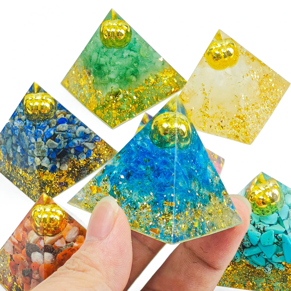 Pyramide en cristal naturel pour la décoration intérieure, perles dorées, énergie quartz, alanding yst reiki, chakra de guérison, résine, 1.57 pouces