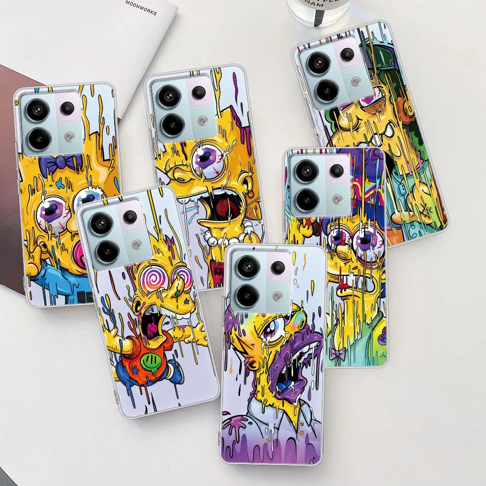 Case for Xiaomi Redmi Note 9 10 8 10S 11 11S 12 12S 9S 11T 13 Pro Plus Transparent TPU Soft Phone Cover Bumper Simpsons Family