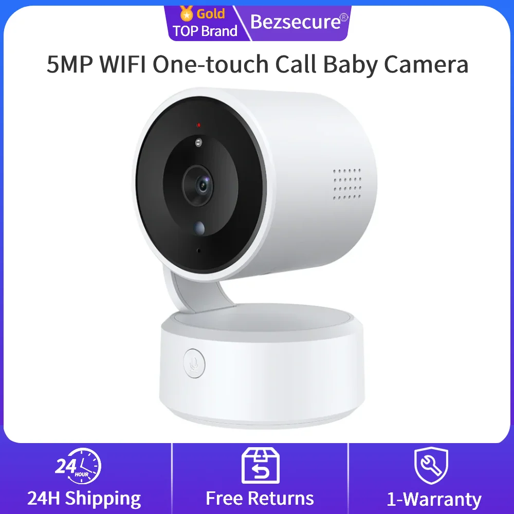 

5MP WiFi One-touch Call Indoor Baby Monitor WiFi PTZ Cam Auto Tracking Color Night Vision CCTV Surveillance Camera Tuya APP