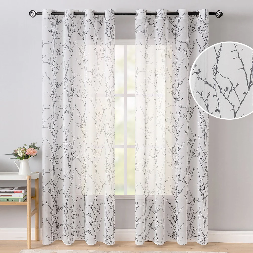 Modern Print Tree Branches Sheer Curtains in the Living Room Bedroom Kids Room Tulle Kitchen Window Treatment Drapes