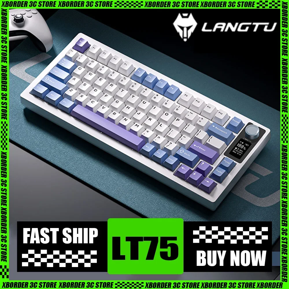 

Langtu Lt75 Mechanical Keyboard Multifunctional Knob Led Screen Tri Mode Wireless Customized Keyboard Rgb Gasket Pc Gamer Gifts