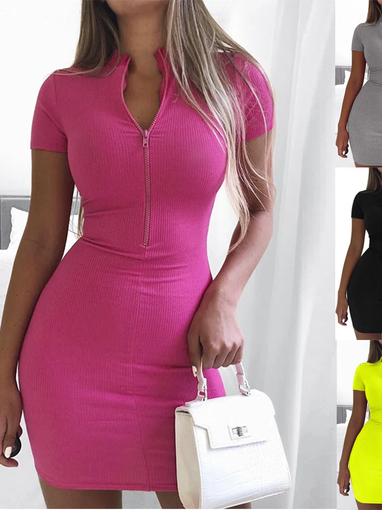 

High Ne Zippered Butto Skirt Women's Bodycon Skirts Street Sle mid Waist Long Sve round Ne Zipper Closure Summer D...