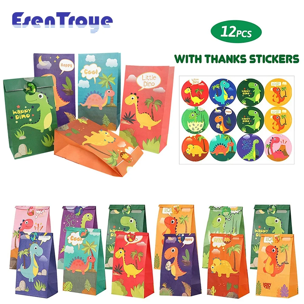 Cartoon Dinosaur Paper Gift Bags Slap Bracelets Tattoo Stickers for Kids Dinosaur Jungle Birthday Party Baby Shower Decorations