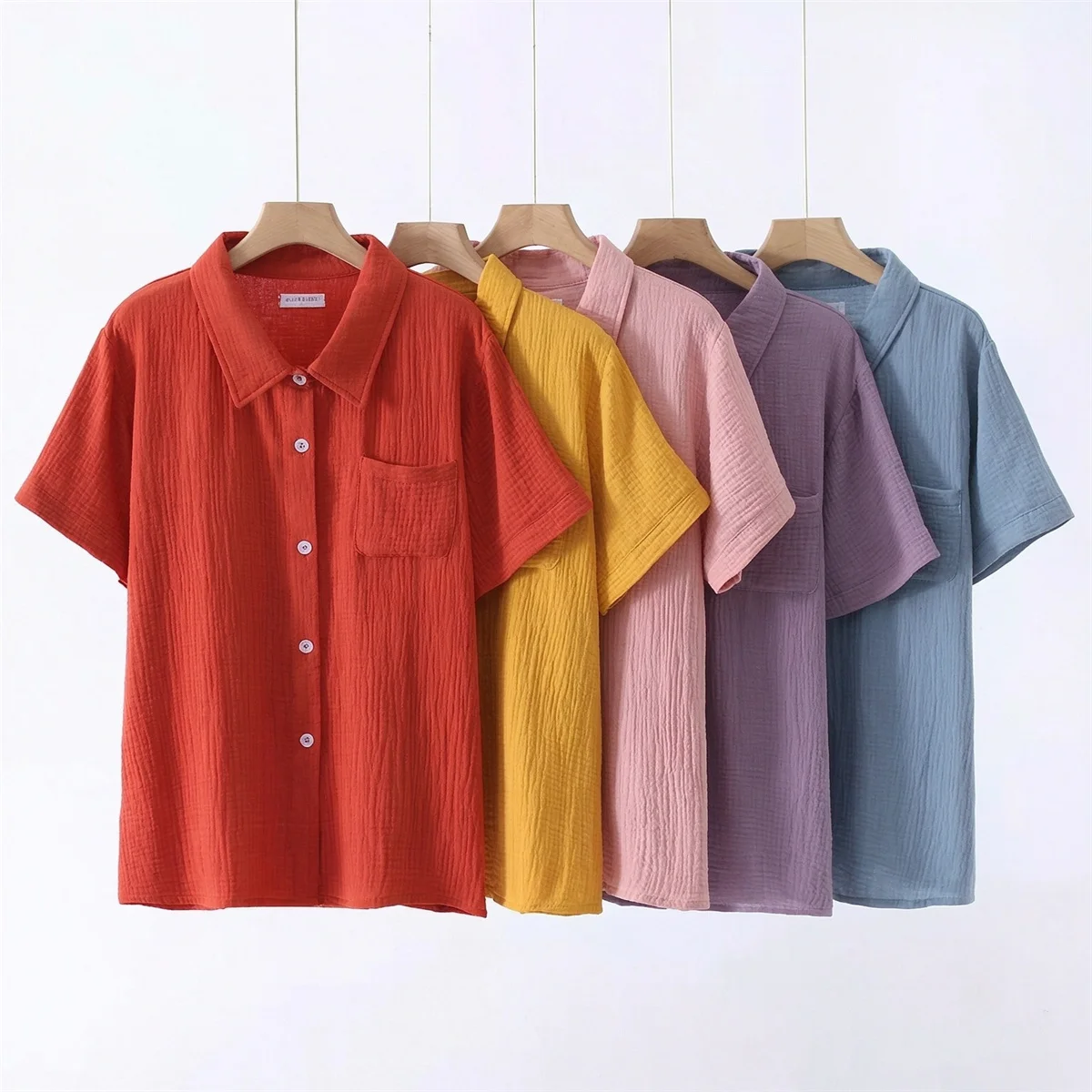Women's Casual Shirt Summer Short Sleeved Cotton Shirt Office Lady Shirts Retro Chic Solid Color Loose Top Plus Size