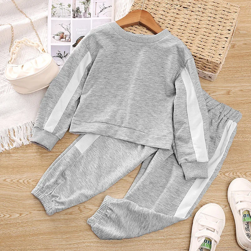 2023 Autumn New 1-4 Years Bow Halter Top + Grey Trousers Stylish Girls Suits Cute Casual Korean Style Sets