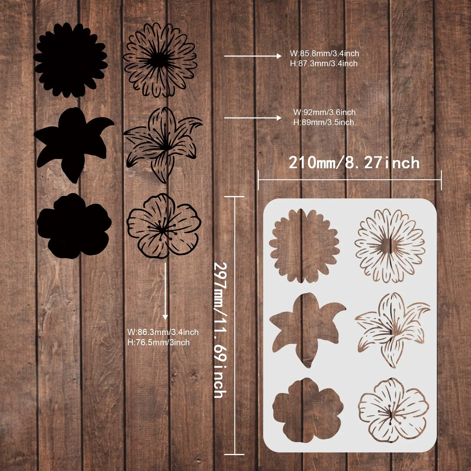 Floral Pattern Painting Stencils 11.8× 8.7inch Reusable Art Stencils for Wall Painting, Wood, Furniture, Canvas, and DIY Craft Projects