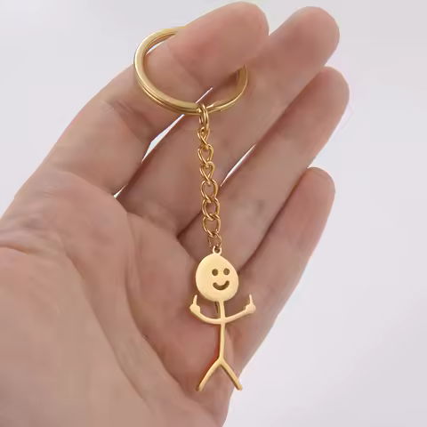 Funny Doodle Finger Stickman Keychain for Women Men Keyring School Friendship Stainless Steel Jewelry Gifts
