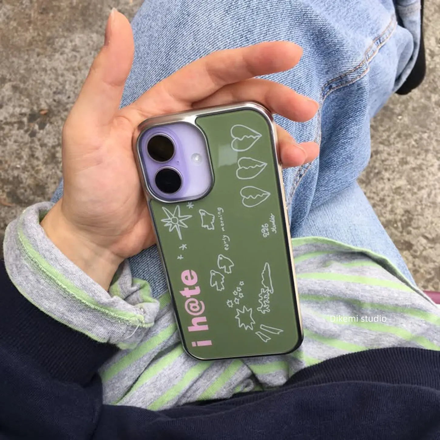 Coque de téléphone coréenne Ins Green Graffiti pour iPhone 17AIR 16 15 14 13 12 11 Pro Max 15 14 Plus – Protection intégrale de l'écran