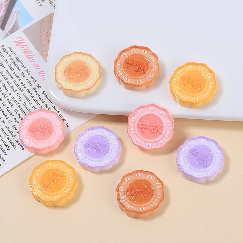 10pcs/lot Simulation Cute Biscuit Flatback Resin Moon cakes For Phone Decor DIY Craft Dollhouse Accessories