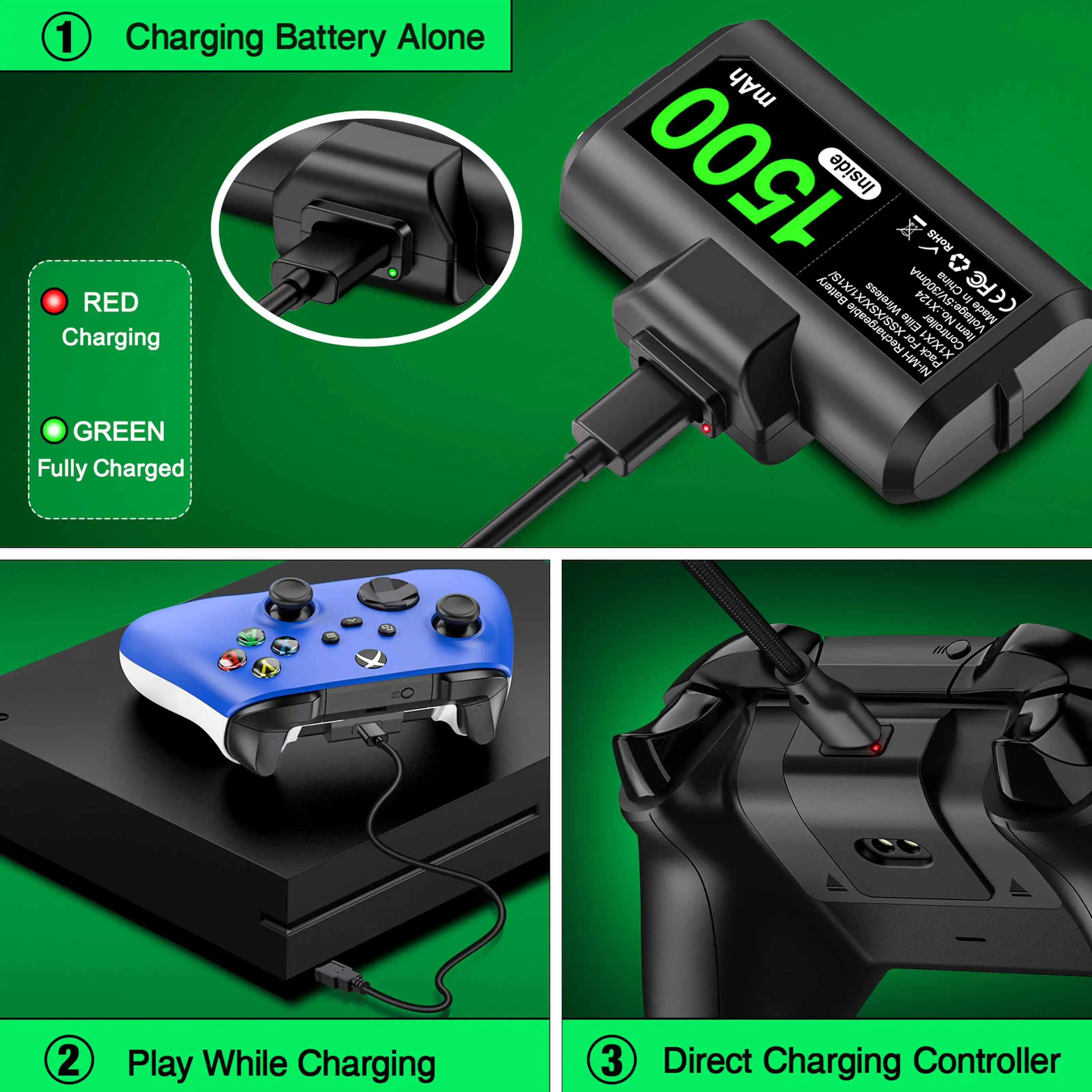 2X1500mAh Batterie Für Xbox Serie X/S Akku Für Xbox One X/S Controller Ladegerät Kit Mit 4 abdeckungen & Typ-C Kabel