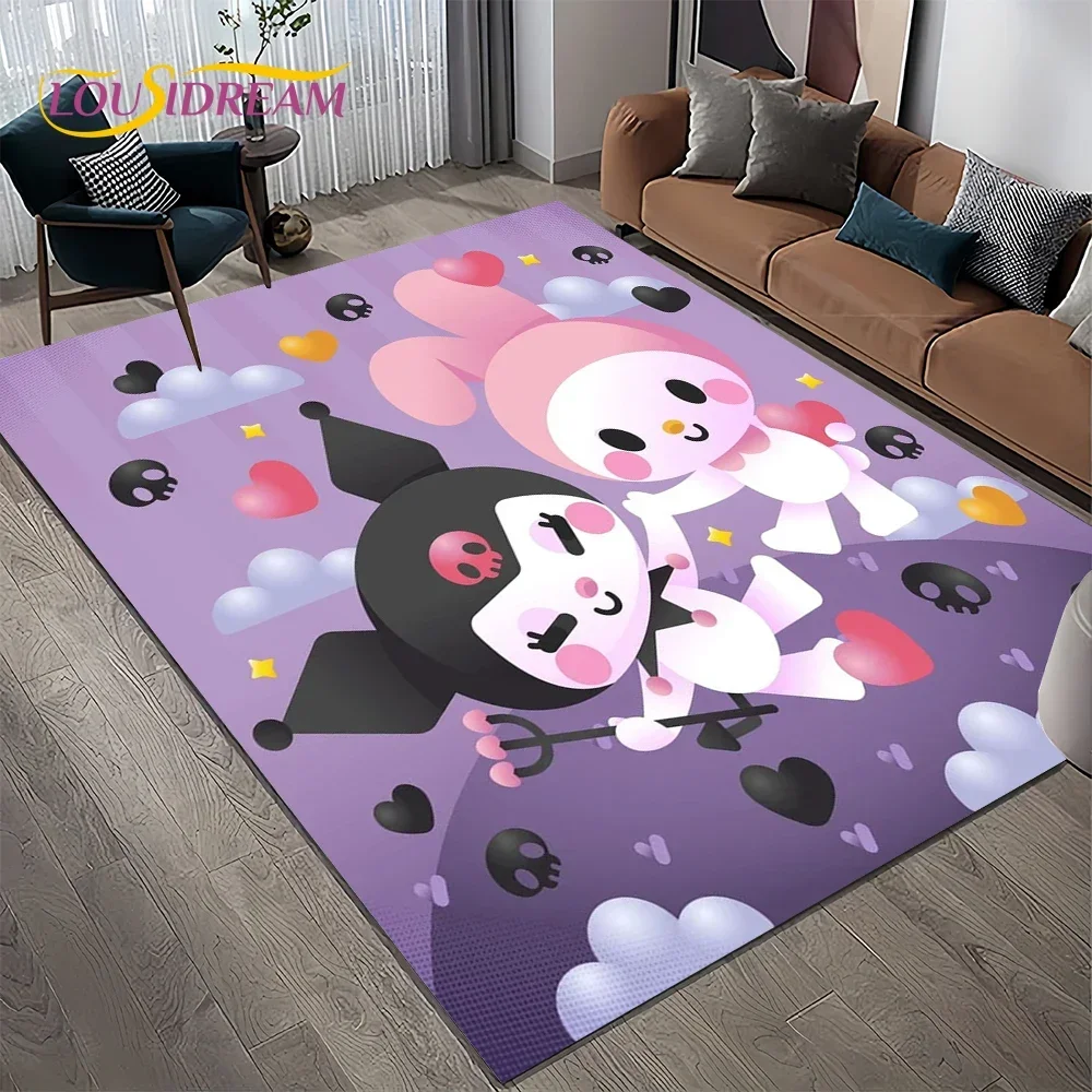 Cartoon Sanrio HD Cute Kuromi Girl Rug Carpet for Living Room Bedroom Home Decor,Non-slip Decoration for Sofa Doormat Gift Kids