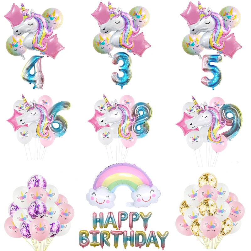 Unicorn Balloon 32 Inch Number Foil Balloons Girls Unicorn Birthday Party Decorations Unicorn Disposable Tableware Baby Shower