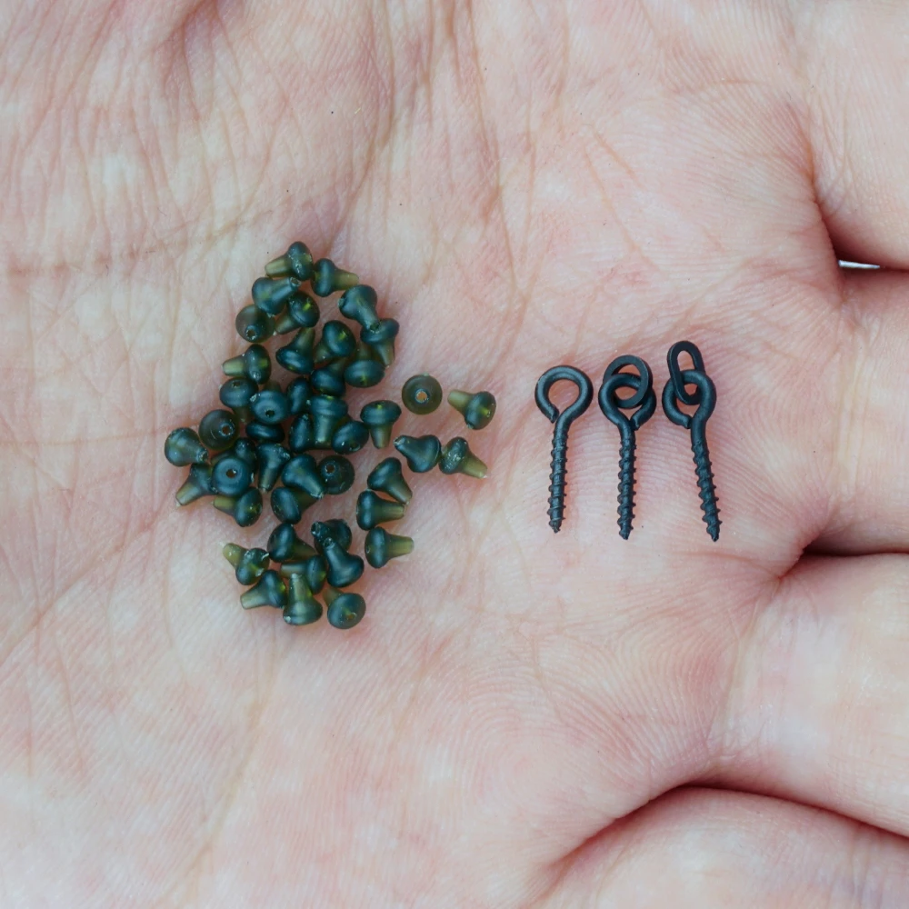Hirisi 70pcs Carp Fishing Accessories Fishing Hook Bait Screw Stopper Rubber Bead For Ronnie Spinner Rig Boilies Stopping image 4