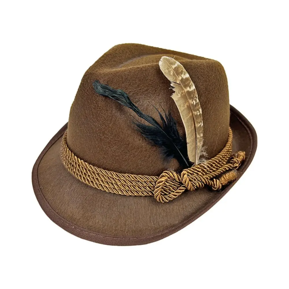 Outdoor Events Dress Up Oktoberfest Hat Fedora Hat Panama Feather Decors Hat Bavarian Jazz Costume Cosplay Cap Party Photo Props